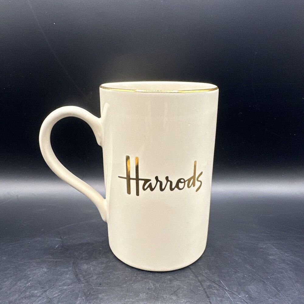 Harrods London Shop Cup Mug Cream and Gold Collectible Coffee